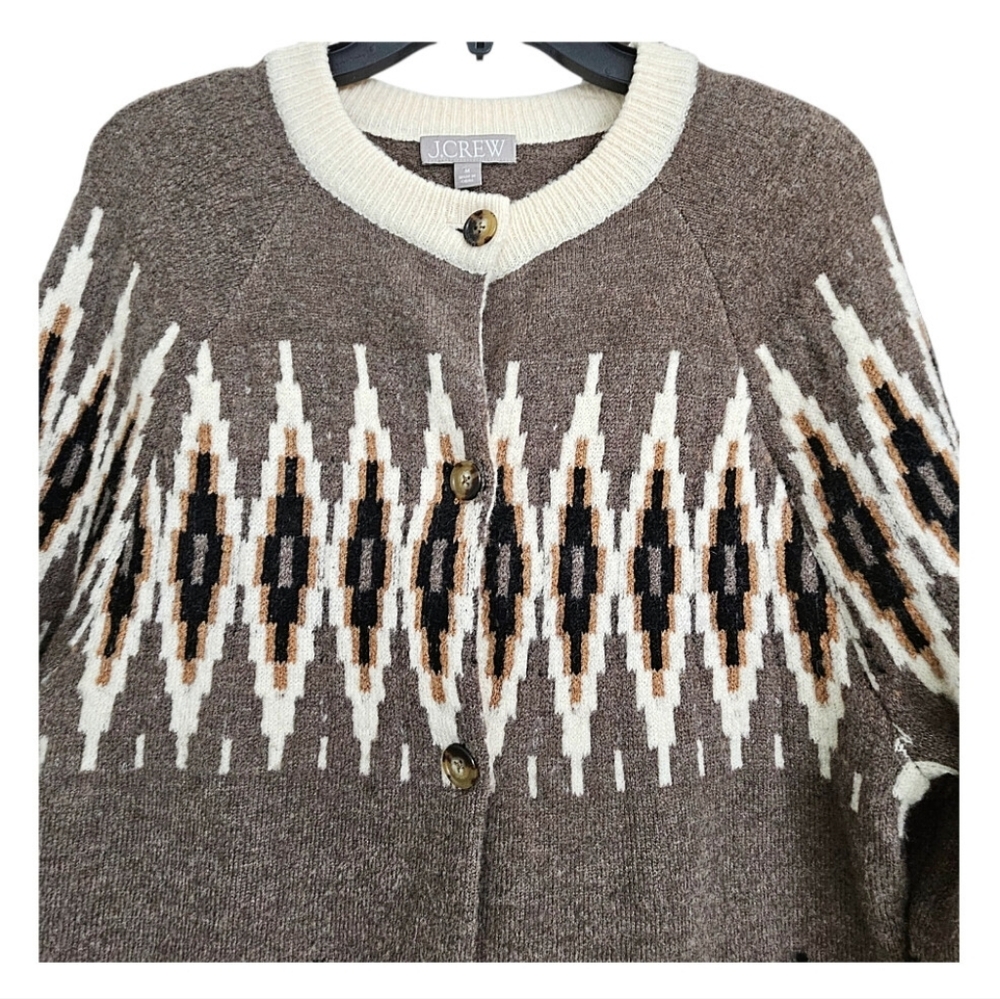 J Crew Merino Wool Alpaca Blend Fair Isle Eclectic Grandpa Cardigan Sweater Med - Picture 3 of 7